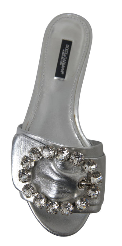 Silver Crystal Embellished Slides Flat Shoes