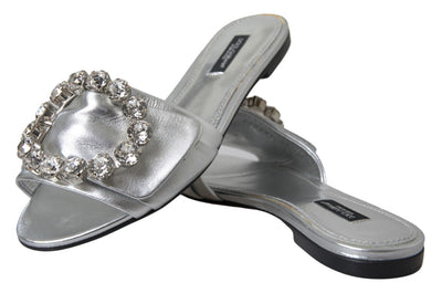 Silver Crystal Embellished Slides Flat Shoes