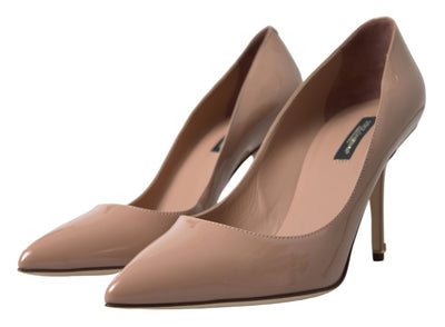 Beige Leather Pumps Patent Heels Shoes