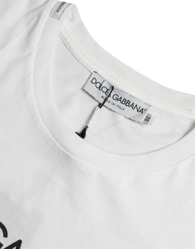 White Logo Print Cotton Round Neck T-shirt