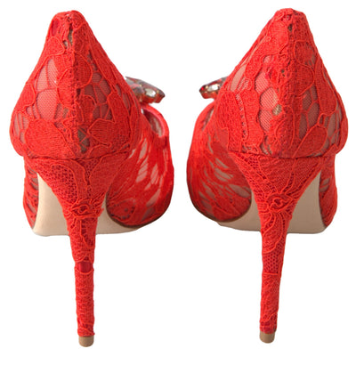 Red Taormina Lace Crystal Heels Pumps Shoes