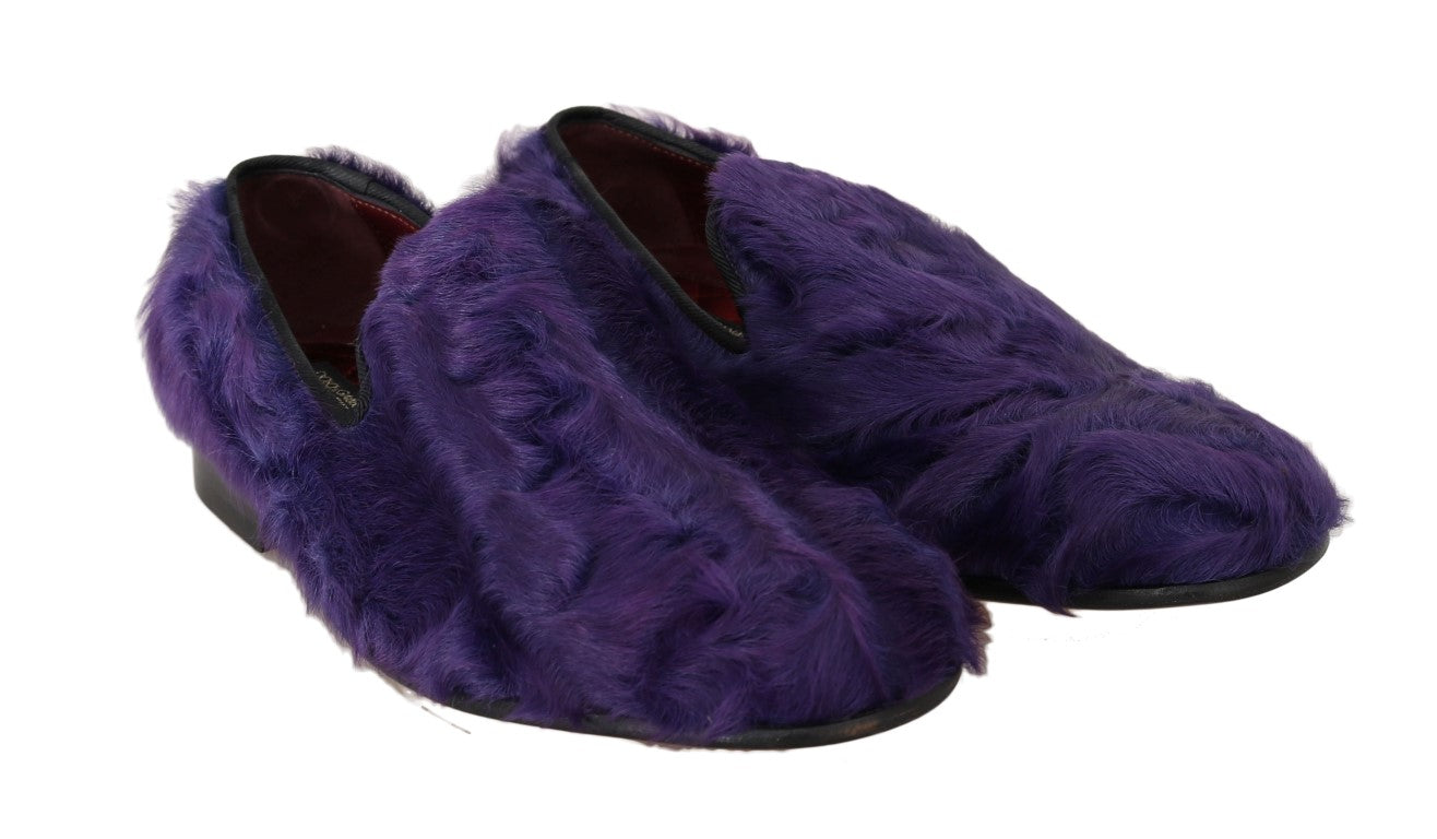 Purple Sheep Fur Leather Loafers