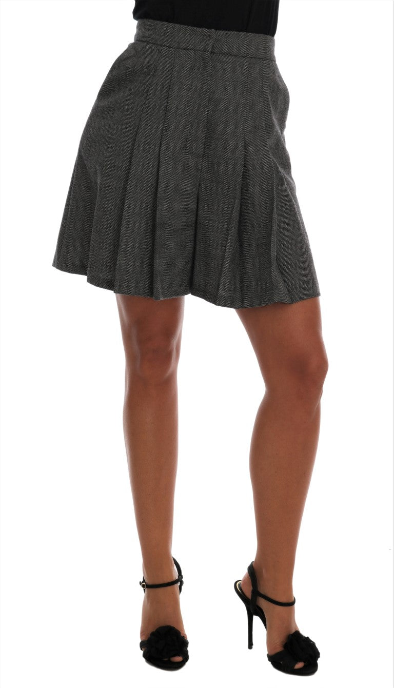 Gray Wool High Waist Mini Shorts