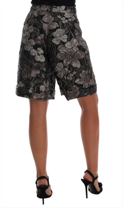 Gray Floral Brocade High Waist Shorts