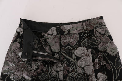 Gray Floral Brocade High Waist Shorts