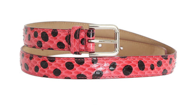 Pink Polka Snakeskin Silver Buckle Belt