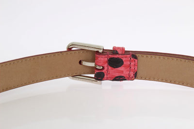 Pink Polka Snakeskin Silver Buckle Belt