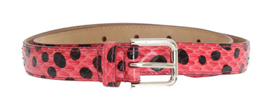 Pink Polka Snakeskin Silver Buckle Belt