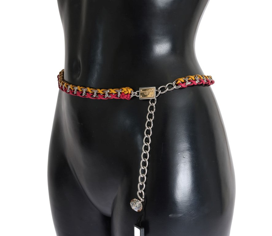 Red Yellow Leather Crystal Belt