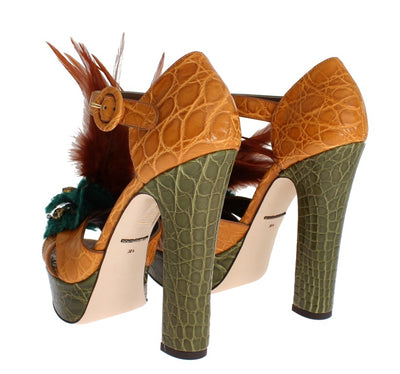 Caiman Crocodile Leather Crystal Shoes