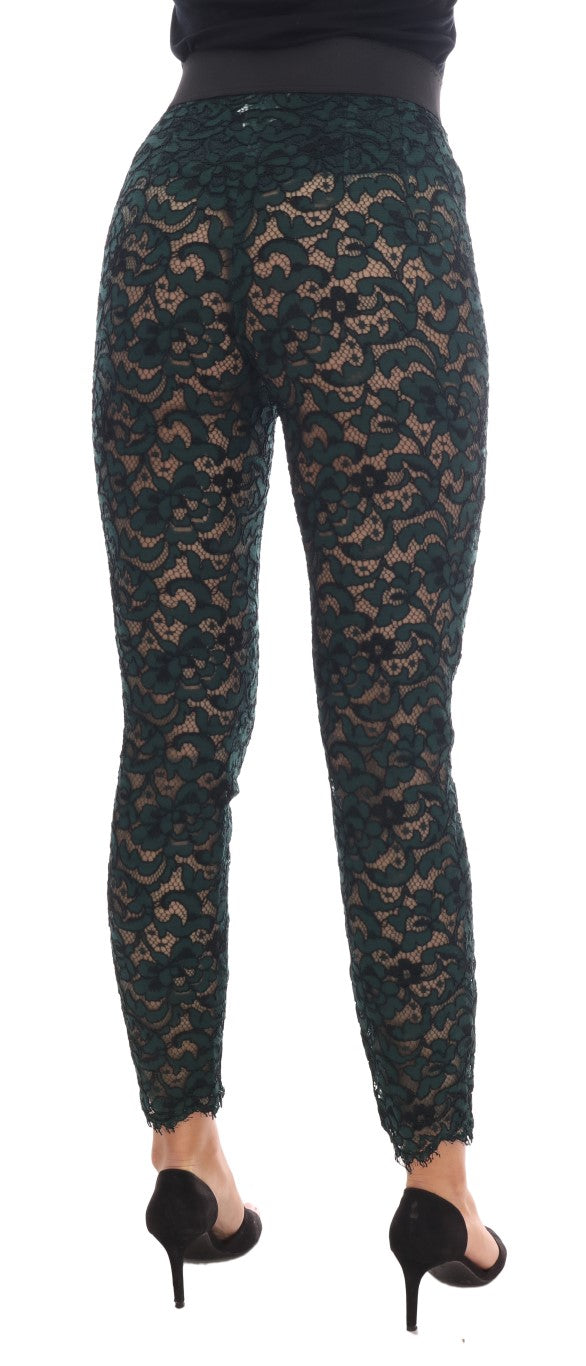 Green Floral Lace Leggings Pants