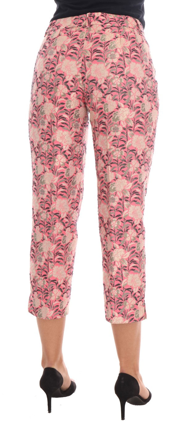 Pink Floral Brocade Capri Pants