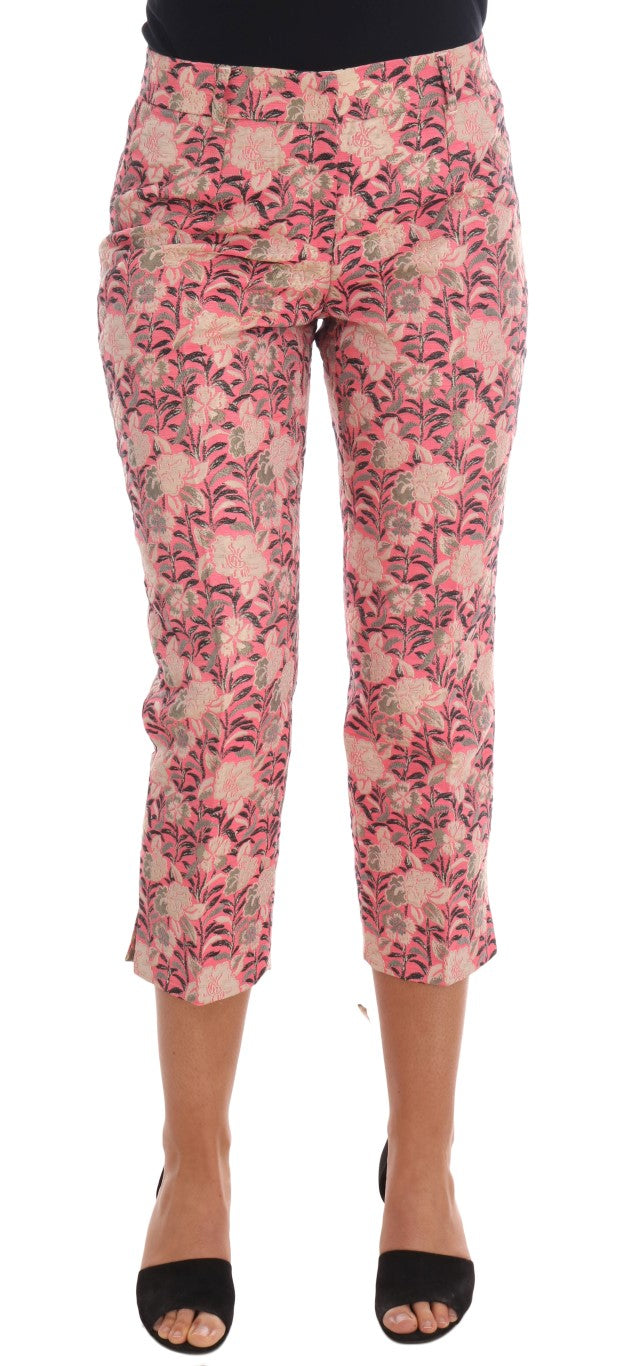 Pink Floral Brocade Capri Pants