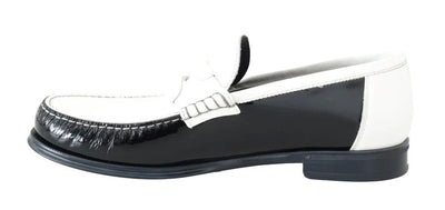 Black White Leather Men's Loafers