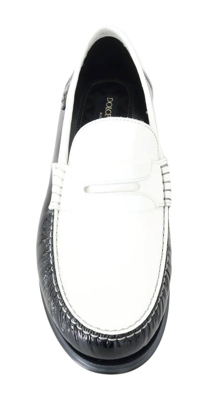 Black White Leather Men's Loafers