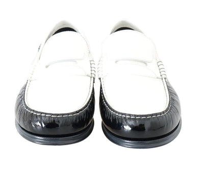 Black White Leather Men's Loafers