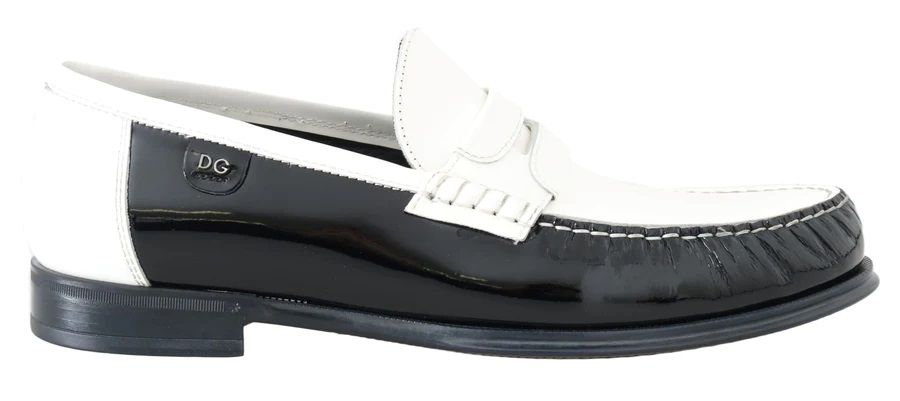 Black White Leather Men's Loafers