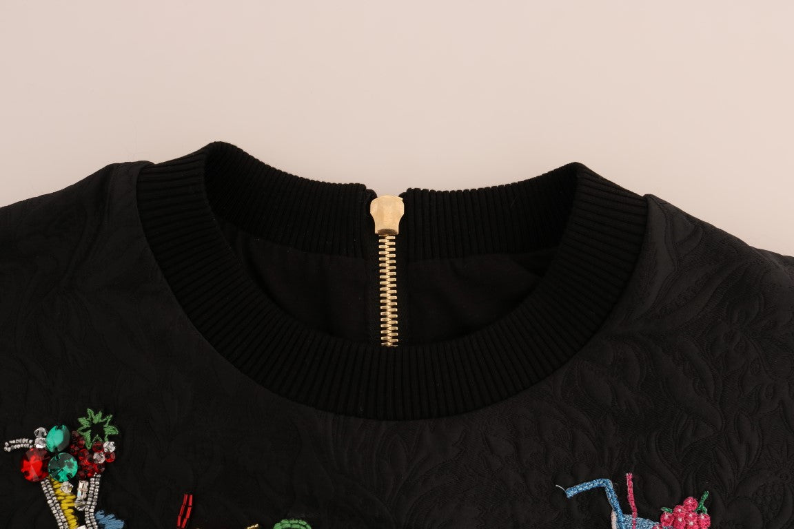 Black Brocade Cocktail Crystal Sweater