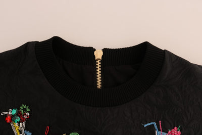 Black Brocade Cocktail Crystal Sweater