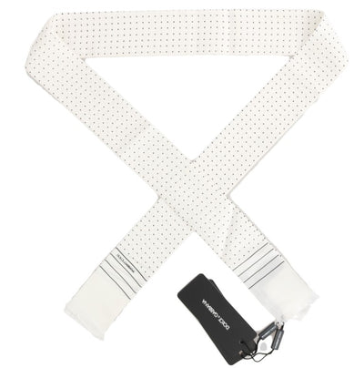 White Polka Dotted Silk Skinny Scarf