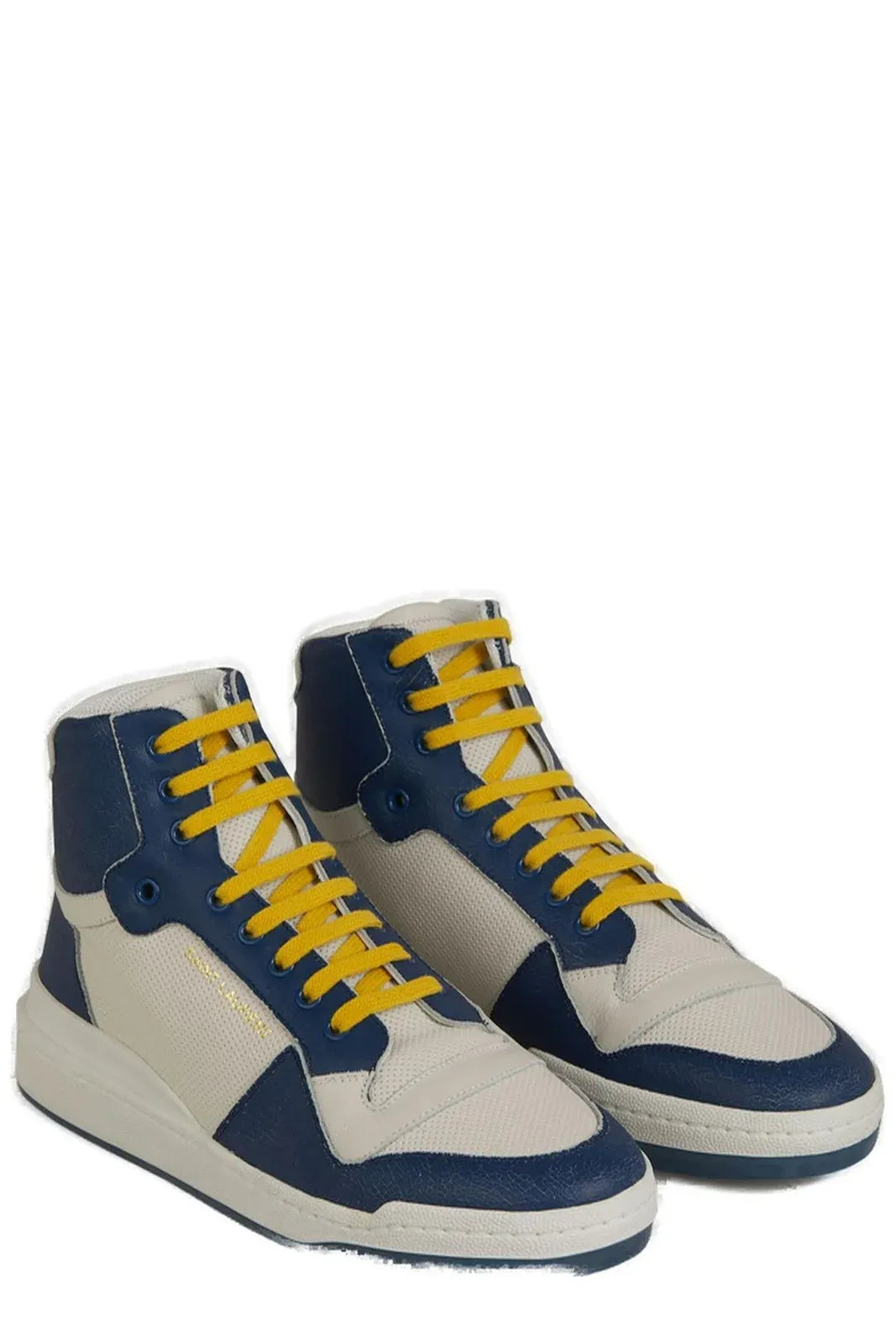 Blue Calf Leather Mid Top Sneakers