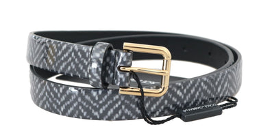 Black White Chevron Pattern Leather Belt