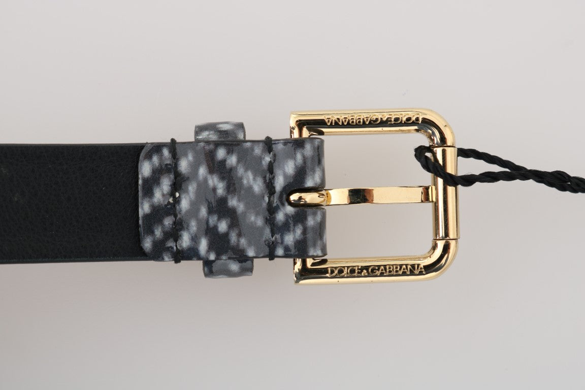 Black White Chevron Pattern Leather Belt