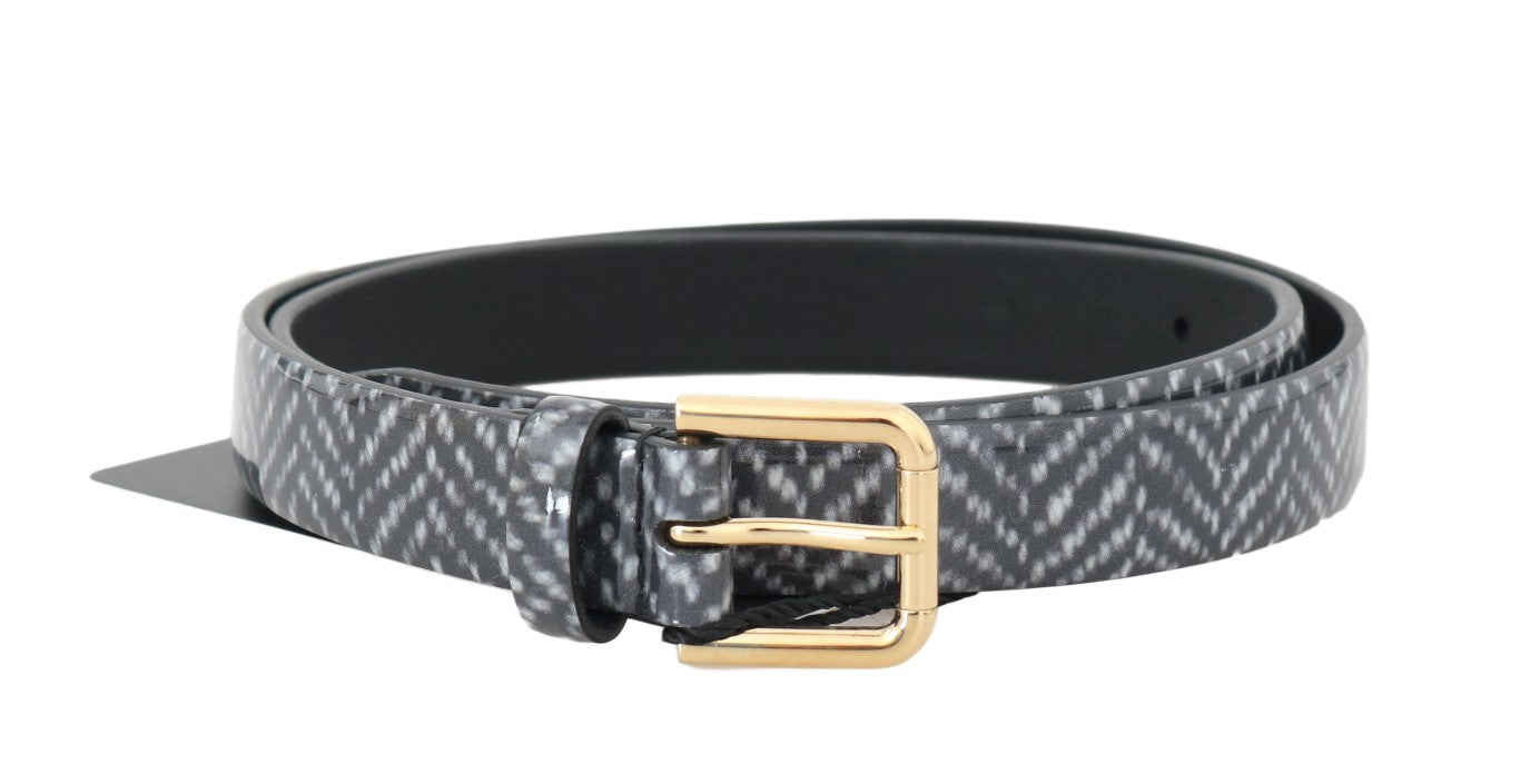 Black White Chevron Pattern Leather Belt