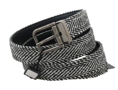 Black White Chevron Wool Leather Belt