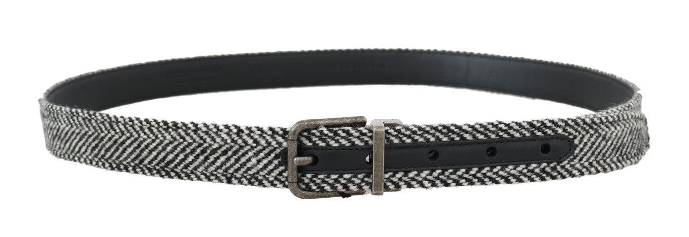 Black White Chevron Wool Leather Belt