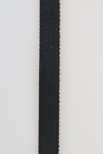 Black White Chevron Wool Leather Belt