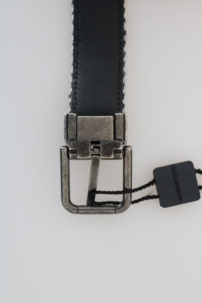 Black White Chevron Wool Leather Belt