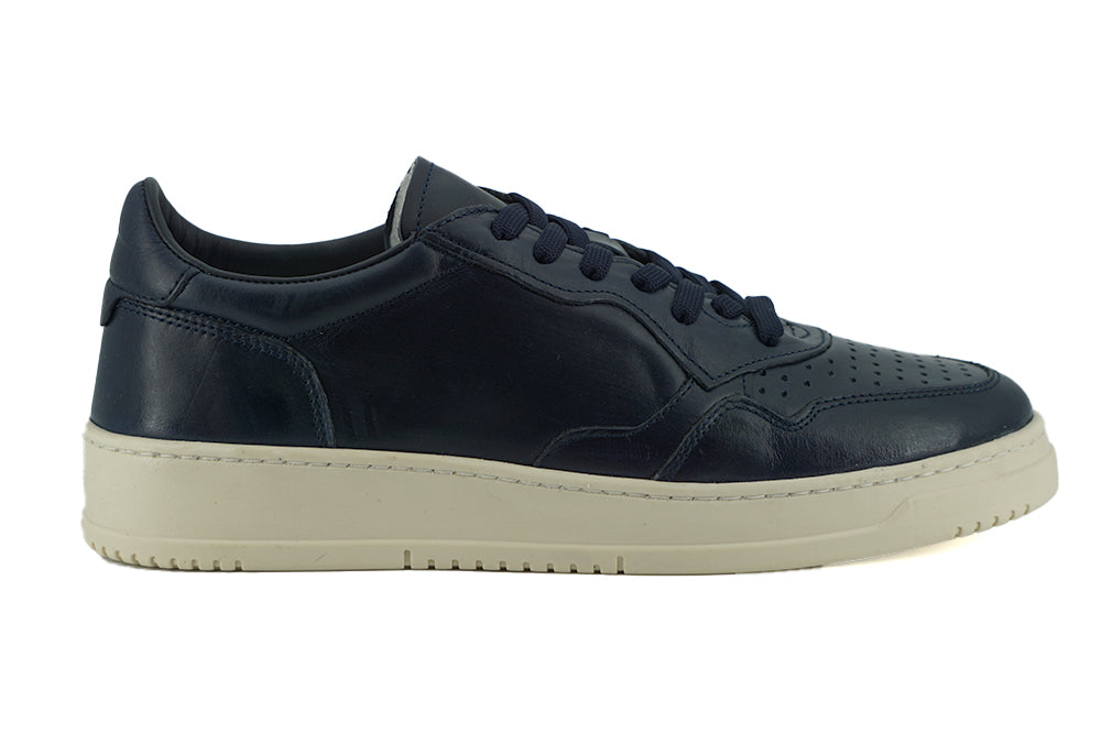 Navy Blue Leather Low Top Sneakers