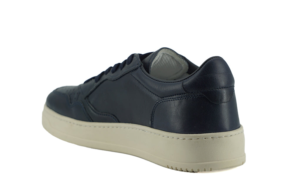 Navy Blue Leather Low Top Sneakers