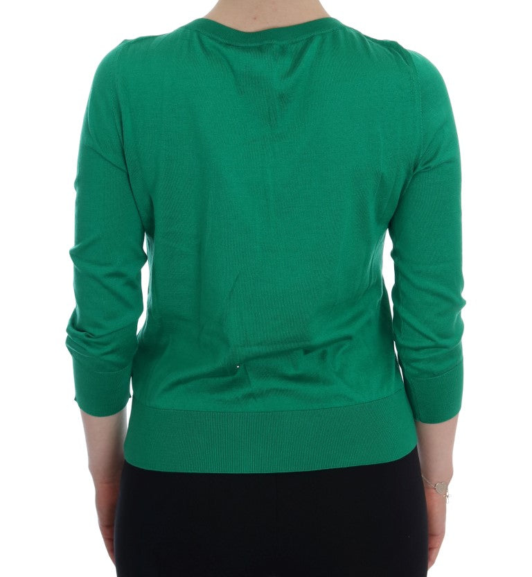 Green Silk Crystal Banana Sweater