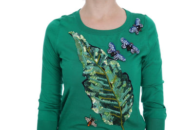 Green Silk Crystal Banana Sweater