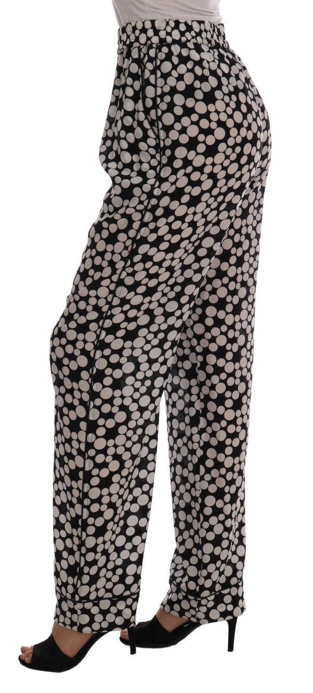 Black White Polka Dottes Silk Pants