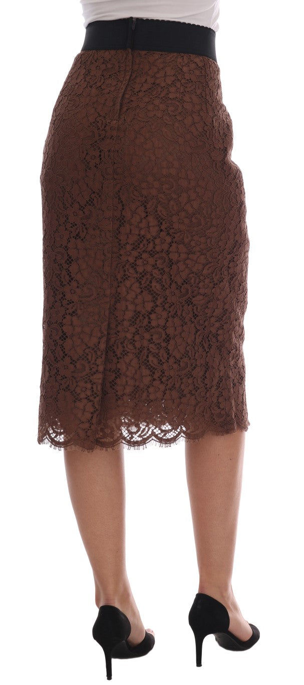 Brown Floral Lace Pencil Skirt