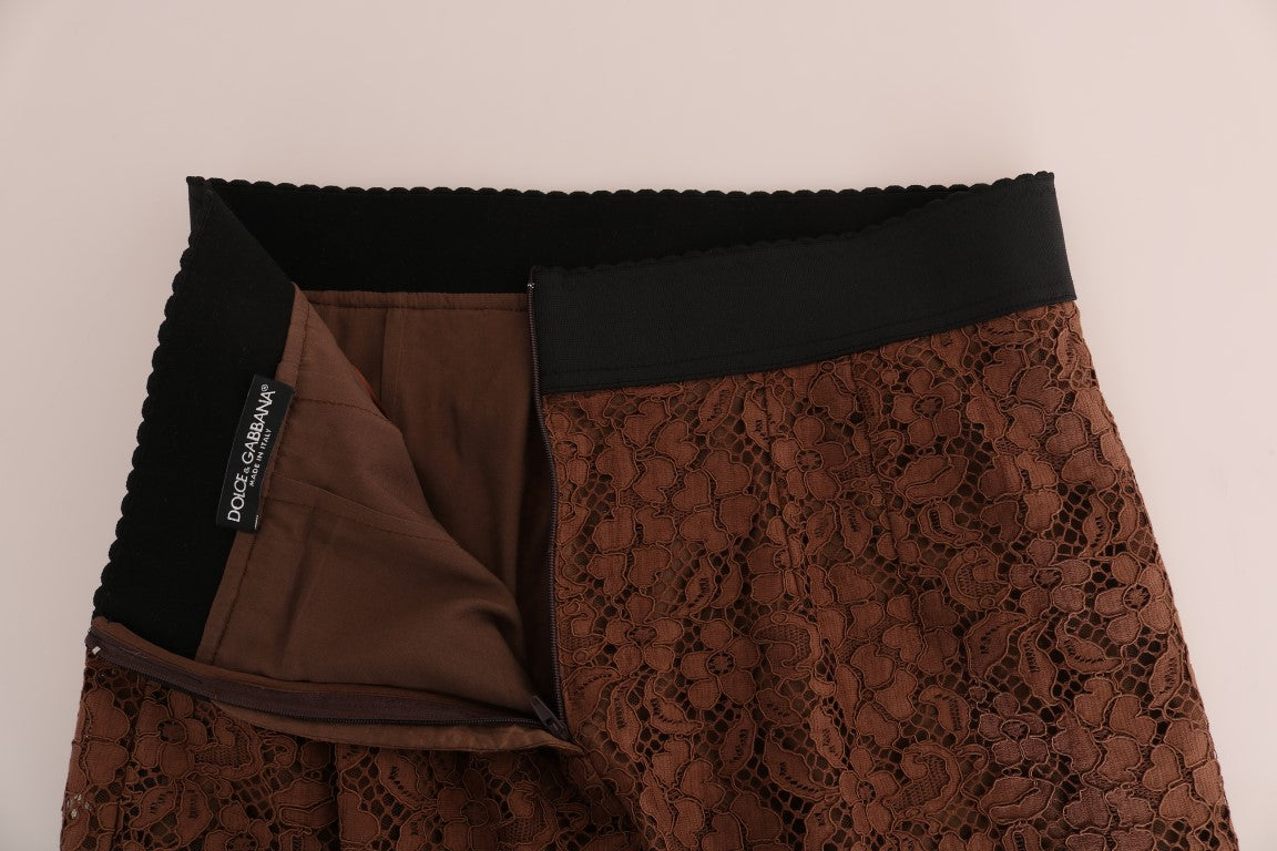 Brown Floral Lace Pencil Skirt