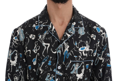 Black Silk JAZZ Motive Print Casual Shirt