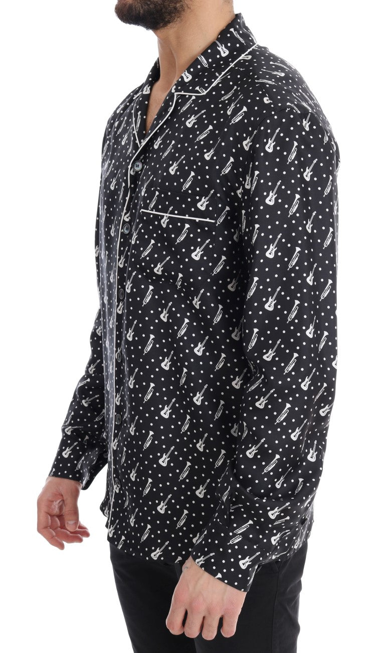 Black Silk White JAZZ Print Casual Shirt