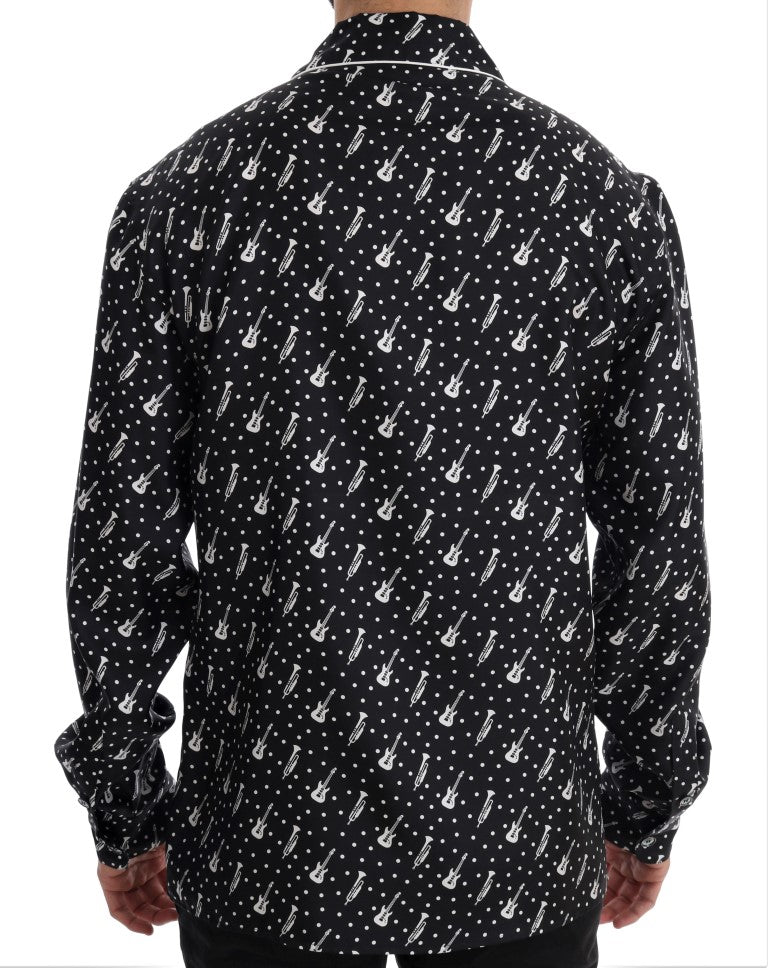 Black Silk White JAZZ Print Casual Shirt