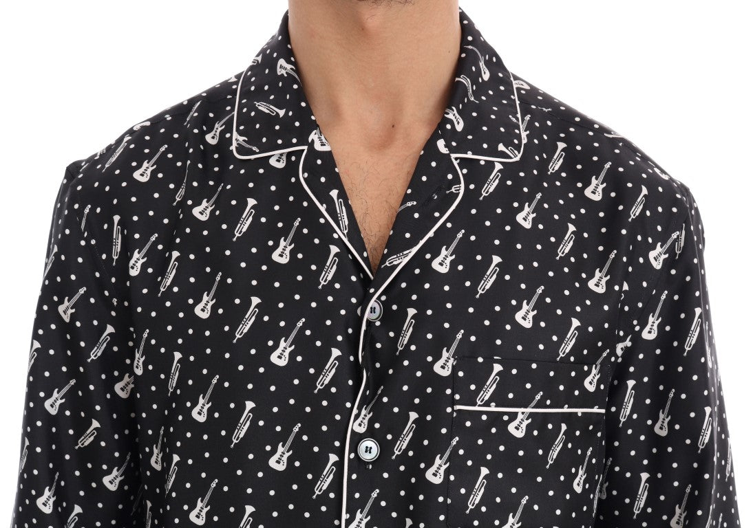 Black Silk White JAZZ Print Casual Shirt