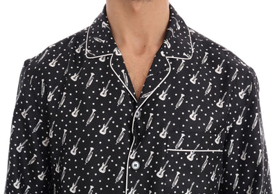 Black Silk White JAZZ Print Casual Shirt