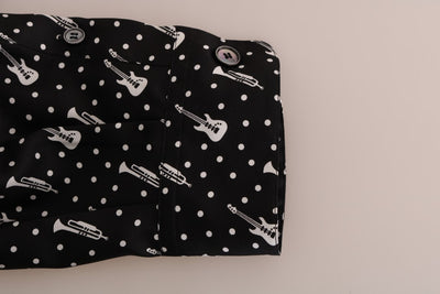 Black Silk White JAZZ Print Casual Shirt