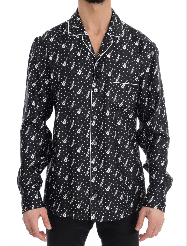 Black Silk White JAZZ Print Casual Shirt