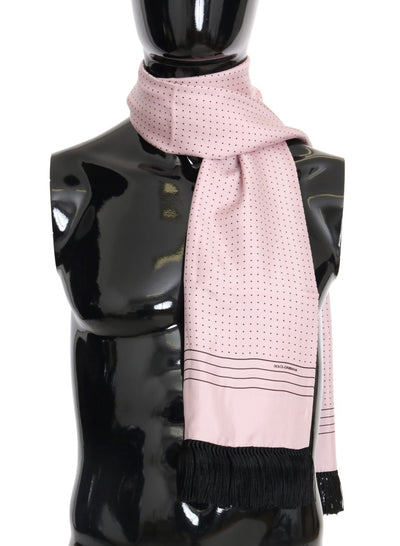 Pink Polka Dotted Silk Fringes Scarf