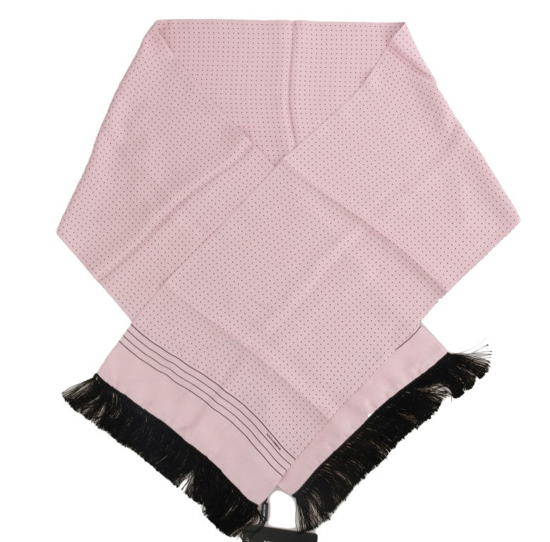 Pink Polka Dotted Silk Fringes Scarf