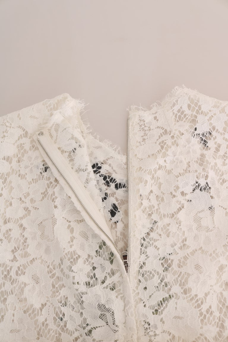 White Crystal Embellished Lace Blouse