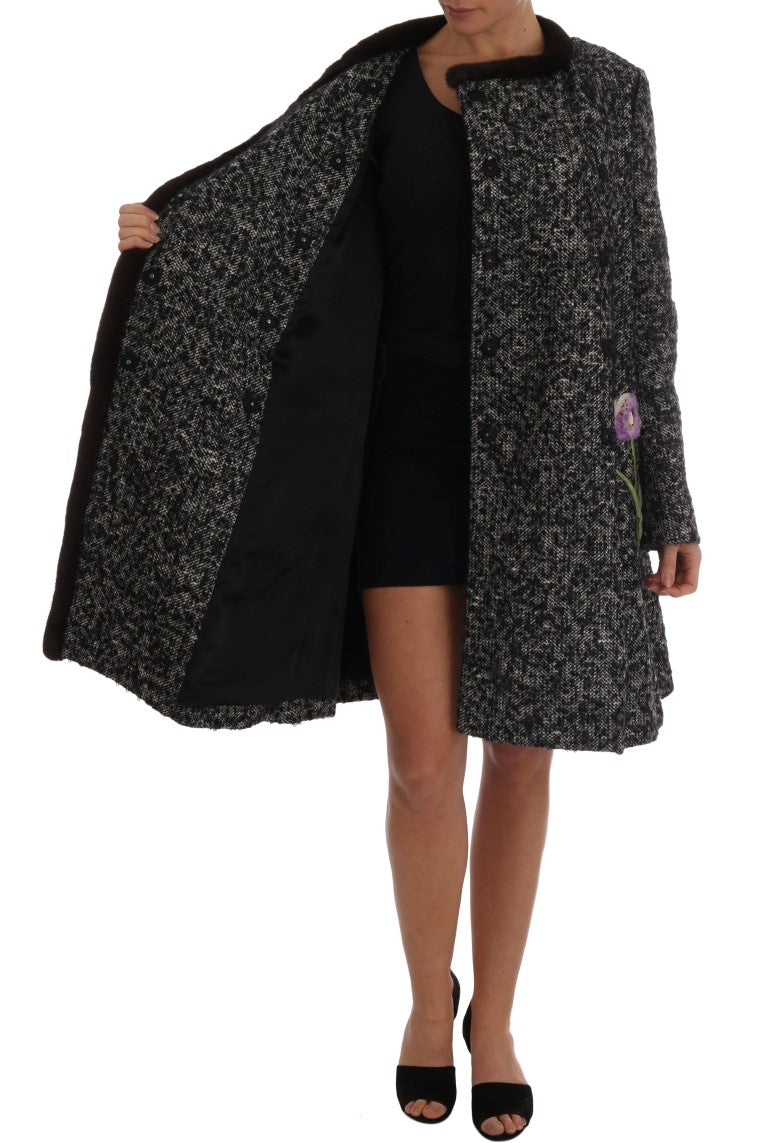 Black Crystal Fur Coat Jacket